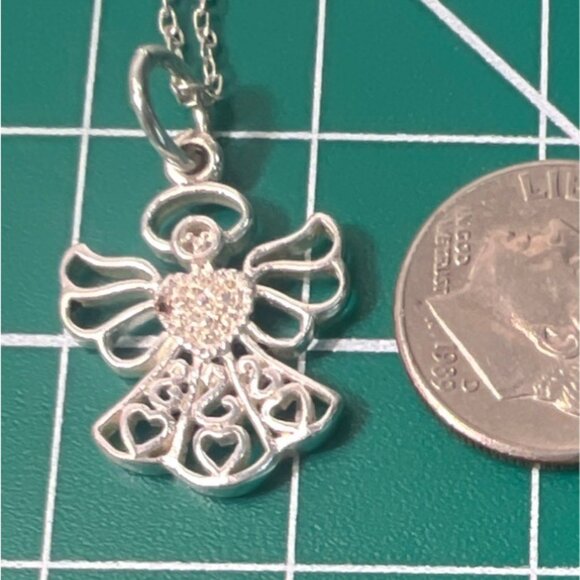 Sterling Silver Angel Hearts Pendant 20" Chain Necklace Marked 925 IBB Thailand - Picture 11 of 11